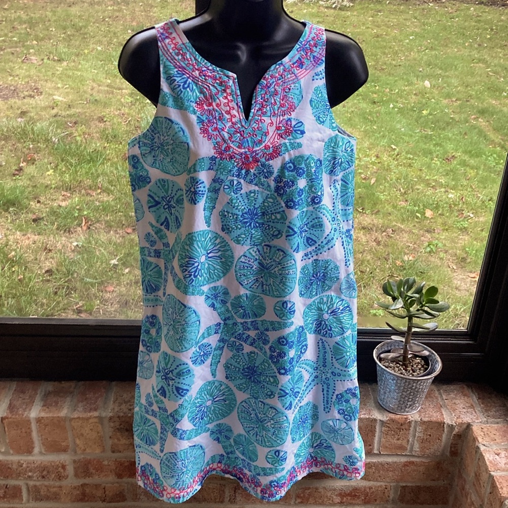 Lilly Pulitzer Embroidered Starfish Sleeveless Sheath Dress Girls XL (14-16)